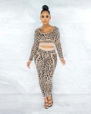 SC Plus Size Fashion Leopard Print Sports Casual Long Sleeve And Pants 2 Piece Set WAF-7139