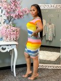SC Colorful Striped Backless Short Sleeve Rompers WSM-5223