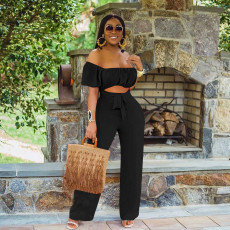 SC Solid Off Shoulder Sexy One Piece Jumpsuits YD-8214