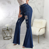 SC Plus Size Denim Ripped Hole Flared Jeans HSF-2404