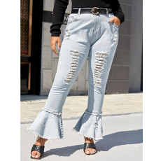 SC Plus Size 5XL Fat MM Denim Ripped Hole Flared Jeans HSF-2407
