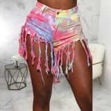 SC Plus Size Denim Tie Dye Tassel Jeans Shorts HSF-2358