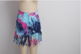 SC Plus Size Denim Tie Dye Tassel Jeans Shorts HSF-2358