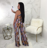 SC Sexy Printed Halter Backless Wide Leg Jumpsuits OY-6248