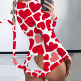 SC Sexy Printed Open Butt Functional Buttoned Flap Onesies MEM-8328