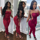 SC Sexy Lace Up Ruched Tight Tube Jumpsuits GLF-8124