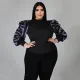 SC Plus Size Printed Splice Lantern Sleeve Slim-fit T-Shirt Top NNWF-7051
