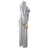 SC Large Size Polka Dot Print Loose Straight Wide-leg Jumpsuit (Without Belt) NNWF-7047