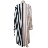 SC Plus Size Fashion Casual Striped Printed Long Sleeve Maxi Dress (Without Belt) NNWF-7013