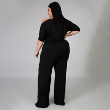 SC Plus Size Fashion Solid Color Oblique Shoulder Wide-leg Jumpsuit NNWF-7052
