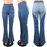 SC Plus Size Denim Patchwork Flared Jeans LX-6883