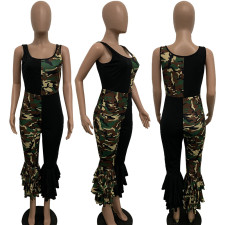 SC Camo Print Patchwork Sleeveless Ruffled Jumpsuits LSD-8732