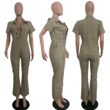 SC Solid Short Sleeve Buttons Cargo Jumpsuits LSD-8724
