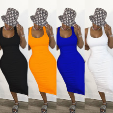 SC Plus Size Sexy Hollow Out Sleeveless Ruched Midi Dress LSD-8696