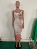 SC Plus Size Tie Dye Print Sleeveless Hollow Maxi Dress LSD-8701