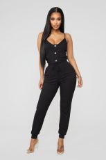 SC Solid Ribbed Sleeveless Spaghetti Strap Jumpsuits LSD-8826