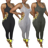 SC Plus Size Fitness Sleeveless Lace Up Hollow Jumpsuits LSD-8723