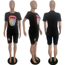 SC Tongue Print T Shirt And Shorts Two Piece Sets LSD-8714