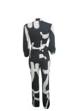 SC Plus Size Printed Long Sleeve Sashes Jumpsuits LSD-8615