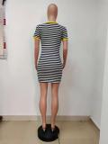 SC Casual Striped V Neck Short Sleeve Mini Dress LSD-8877