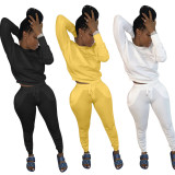 SC Plus Size Solid Long Sleeve Stacked Pants 2 Piece Sets LSD-8737