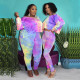 SC Plus Size Tie Dye Print Long Sleeve 2 Piece Suits OSIF-20897