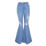 SC Plus Size Denim Ripped Hole Flared Jeans HSF-2118
