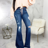 SC Plus Size Denim Ripped Hole Flared Jeans HSF-2256