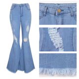 SC Plus Size Denim Ripped Hole Flared Jeans HSF-2118