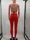 SC Sexy Solid Halter Crop Top And Pants 2 Piece Sets TK-6151