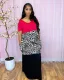 SC Plus Size Leopard Patchwork Split Short Sleeve Maxi Dress CQ-097