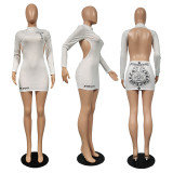 SC Plus Size Printed Backless Long Sleeve Mini Dress YIM-168