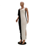 SC Plus Size Contrast Color Casual Irregular Maxi Dress TR-1018