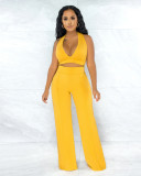 SC Solid Sleeveless V Neck Wide Leg Pants 2 Piece Sets APLF-5009