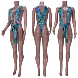SC Sexy Floral Print Deep V One-Piece Swimsuit MDF-5214