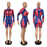 SC Sexy Printed Long Sleeve Zipper Rompers XMF-045