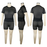 SC Casual Solid Hole Short Sleeve Two Piece Sets TE-4207