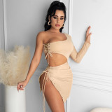 SC Sexy Lace Up One Shoulder Mini Skirt 2 Piece Sets NYF-8040
