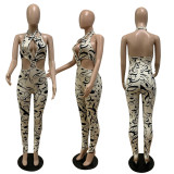 SC Musical Note Print Hollow Out Halter Jumpsuit QSF-5048