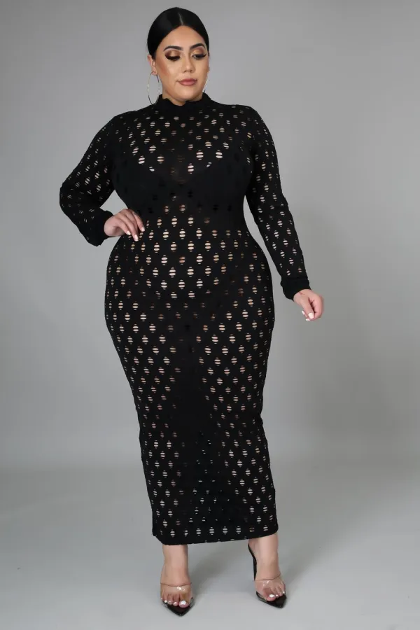 SC Plus Size 5XL Solid Long Sleeve Hole Maxi Dress OSM-5278