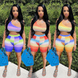 SC Fashion Gradient Printed Tank Top And Shorts Two Piece Set CQF-945