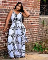 SC Fashion Printed Wide-leg Jumpsuit (With Belt) OLYF-6033