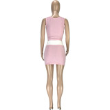 SC Sexy Patchwork Tank Top+Mini Skirt 2 Piece Sets MEI-9156