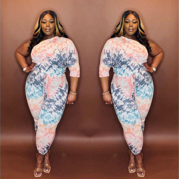 SC Plus Size Printed One Shoulder Two Piece Suits MOF-6609