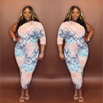 SC Plus Size Printed One Shoulder Two Piece Suits MOF-6609