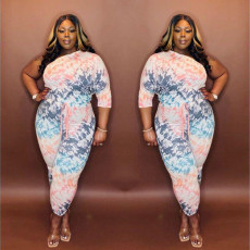 SC Plus Size Printed One Shoulder Two Piece Suits MOF-6609