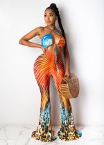SC Sexy Printed Halter Backless Flare Jumpsuits LSL-6416