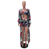 SC Floral Print Beach Bikinis 3pcs Swimsuit TR-1111