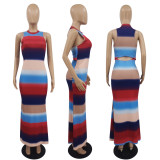 SC Sexy Stripe Print Sleeveless Slim Maxi Dress OYF-8245