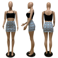 SC Sexy Cami Top Plaid Skirt Two Piece Sets QSF-5052